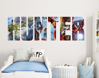 Personalized Superhero Wall Stickers Custom Name Children's Popular Characters Room Decorations Removable Decal Home Decor Art 02