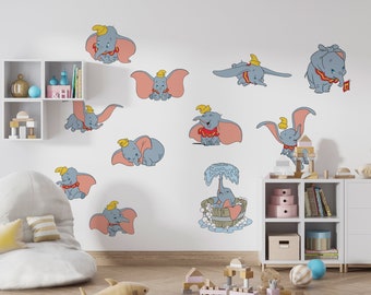 Dumbo 10 caratteri set adesivo da parete decalcomania scuola materna per bambini decorazioni per la casa arte della parete