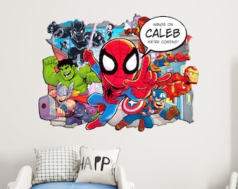 Personalized Superhero Comics Text Wall Stickers Custom Name Children's Popular Characters Room Decorations Removable Decal Home Decor Art