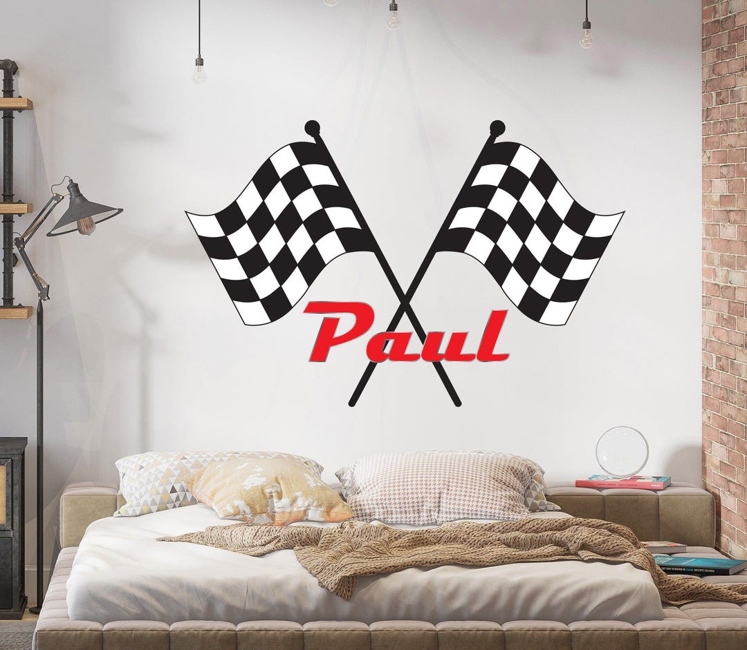 Sticker Racing Home Racing Wall Decal Sticker Kids Room Art Race Car Checkered Flags OR45 ...