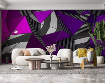 Abstract Purple Tones 3D Polygonal Designer Wallpaper for Living Room / Bedroom Home Decor Wall Art Mural