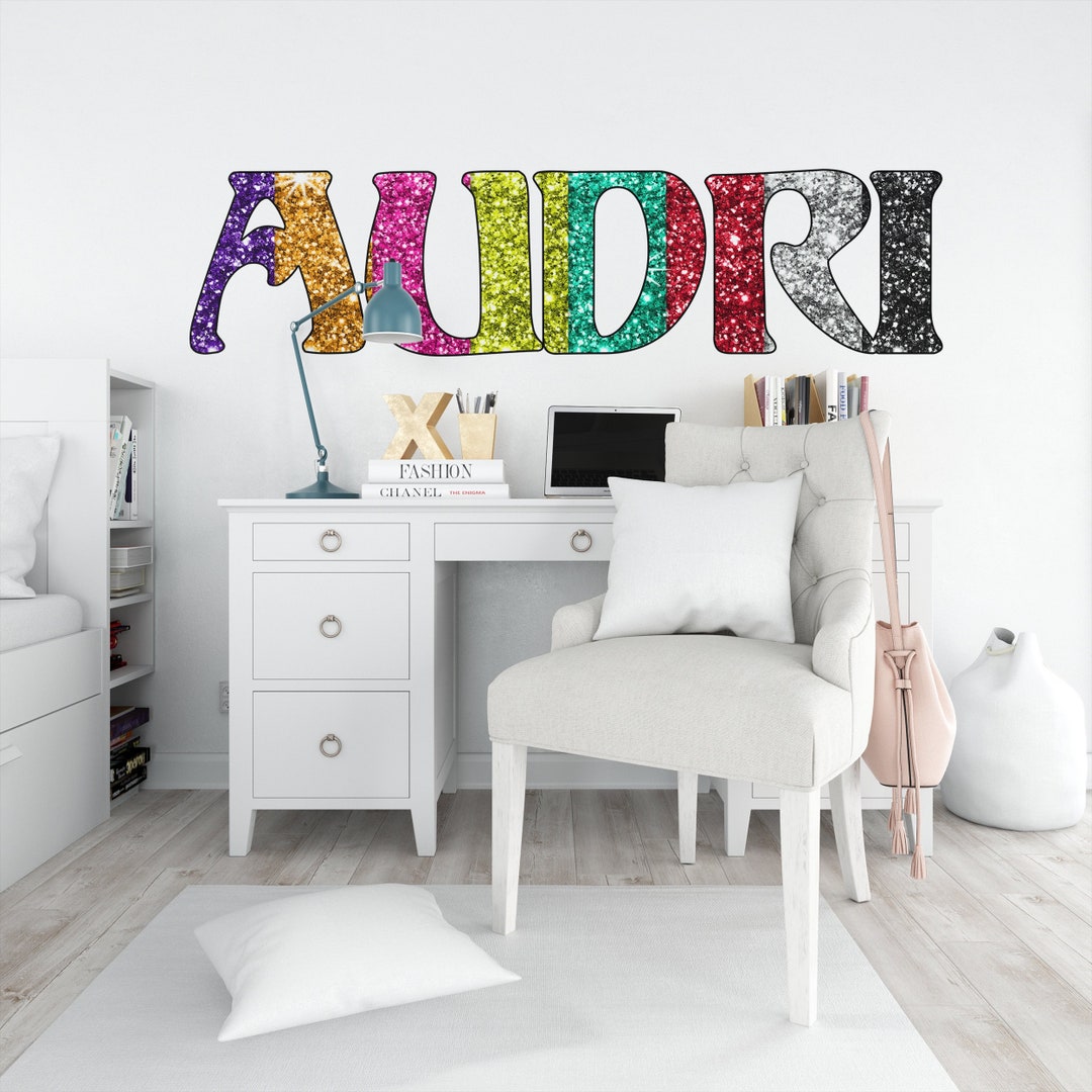 Glitter Rainbow Personalized Girls Room Wall Sticker Custom Name ...