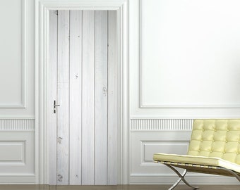 White Wood Planks Door Wallpaper Decal Removable Sticker Personalized Name D178
