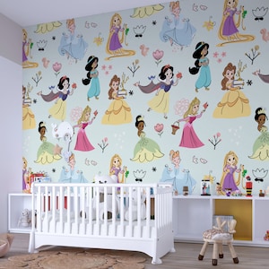 Niedliche Prinzessinen Tapete für Wohnzimmer / Schlafzimmer Wohnkultur Wandbild Kinderzimmer Mädchen Kinder Kinder