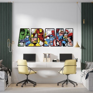 Personalized Superhero Wall Stickers Custom Name Children's Popular Characters Room Decorations Removable Decal Home Decor Art Kids Mural image 3