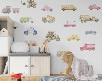 Cars and Trucks Wall Decals Nursery Decor Removable Wall Stickers Set Decal Home Decor Art Vinyl Decal Mural Kids Room Interior Design
