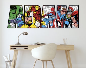 Personalized Superhero Wall Stickers Custom Name Children's Popular Characters Room Decorations Removable Decal Home Decor Art Kids Mural