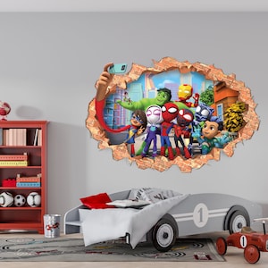 Superhero Children's Popular Characters Room Decorations Removable Repositionable Wall Stickers Decal Home Decor Art Brick Smashed Hole