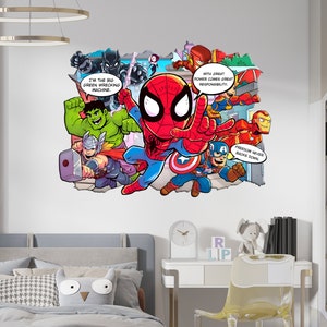 Personalized Superhero Comics Wall Stickers Custom Name Children's Popular Characters Room Decorations Removable Decal Home Decor Art image 2