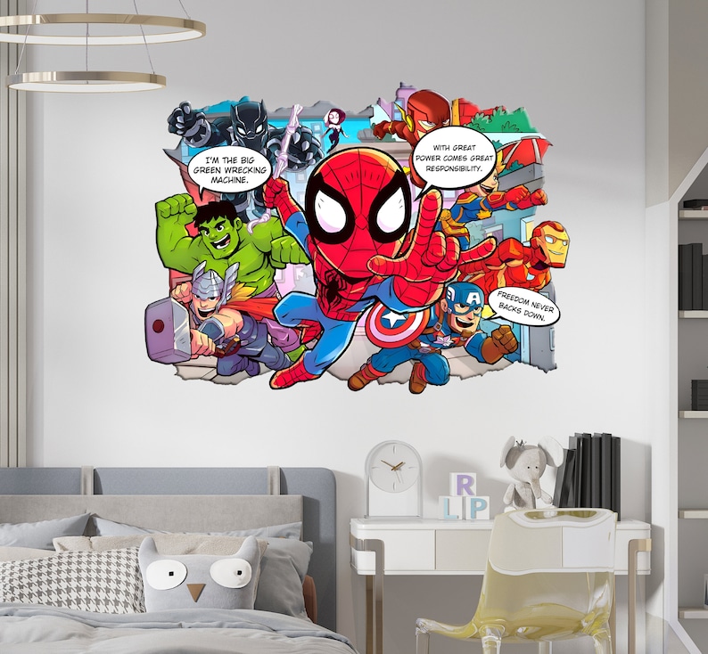 Personalized Superhero Comics Wall Stickers Custom Name Children's Popular Characters Room Decorations Removable Decal Home Decor Art image 2