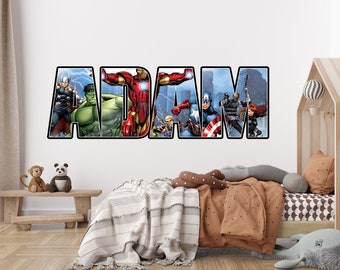 Personalized Superhero Wall Stickers Custom Name Children's Popular Characters Room Decorations Removable Decal Home Decor Art