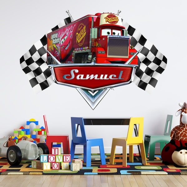 Cars Movie Personalized Wall Sticker Kids Popular Characters Room Removable  Custom Name Decal Home Decor Art Mural