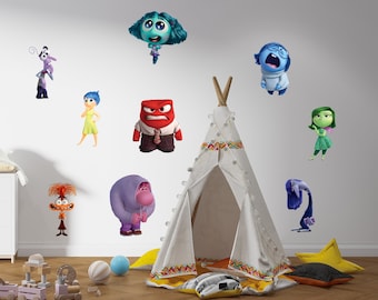 May include: A set of wall decals featuring characters from the animated film Inside Out. The decals include Joy, Sadness, Anger, Fear, Disgust, and Bing Bong. The decals are perfect for adding a touch of whimsy to a child's room.