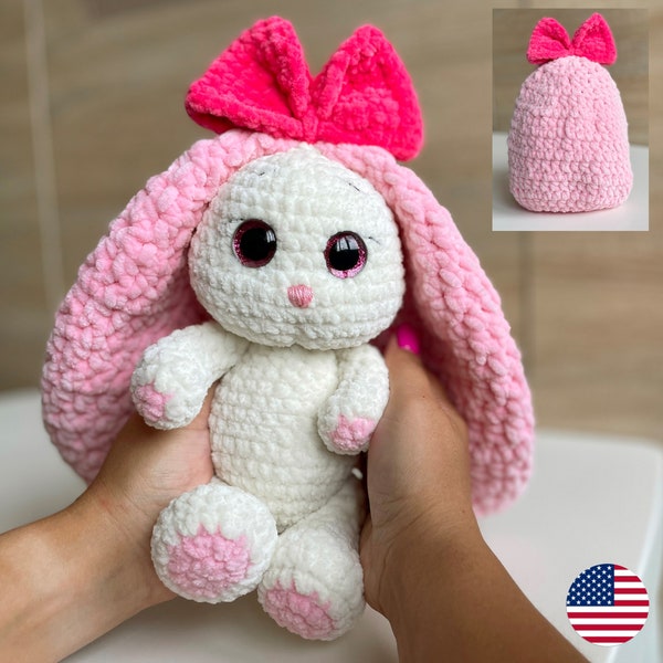 Bunny CROCHET PATTERN Amigurumi, Easter Rabbit with Huge ears, Plush floppy crochet bunny Baby Toy