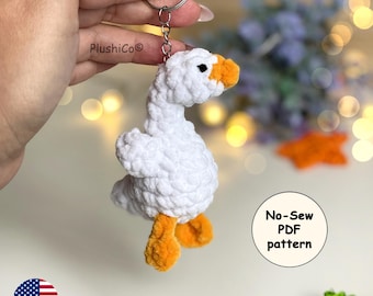 Goose Crochet Keychain Pattern, No Sew Silly Amigurumi, Funny Goose Bag Charm, Beginner Friendly Bird Plushie Pattern PDF