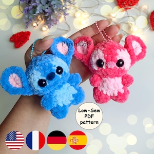 Stitch CROCHET PATTERN, Amigurumi Keychains, Low Sew Mini Alien Dog, Lilo & Stitch Fan Art Plushie