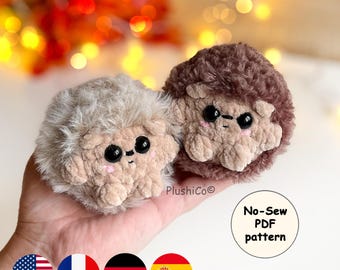 Amigurumi Hedgehog Crochet PATTERN, No Sew Forest Mini Fall Plushie, 30 minute quick Market Make