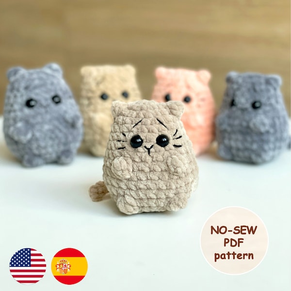 Cat No SEW CROCHET PATTERN, Amigurumi Kitty plushie, Cute Kawaii Tiny Animal, Easy Beginner Friendly Tutorial, Soft Plushie Baby Toy