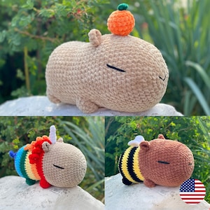 Capybara CROCHET PATTERN 3 in 1, Amigurumi Capybee, Crochet Bee, Capybara Rainbow Unicorn, Cute Kawaii Creature, Stuffed Animal Plushie