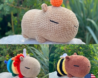Capybara CROCHET PATTERN 3 in 1, Amigurumi Capybee, Crochet Bee, Capybara Rainbow Unicorn, Cute Kawaii Creature, Stuffed Animal Plushie