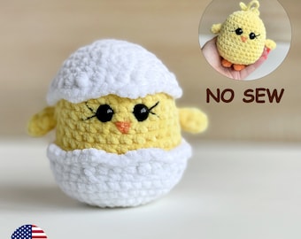 Crochet Chicken  NO SEW PATTERN, Amigurumi Easter Chick in Eggshell,  Easy pdf Tutorial for Beginners, Cute Baby Gift Plushie