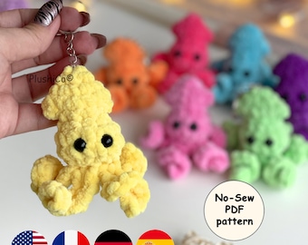 Squid Keychain Crochet PATTERN, No Sew Mini Amigurumi, Baby Octopus Keyring, Small Bag Charm