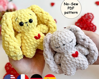 Easter Bunny CROCHET PATTERN, No Sew Amigurumi, Floppy Ears Rabbit Plushie, Snuggler Easy PDF