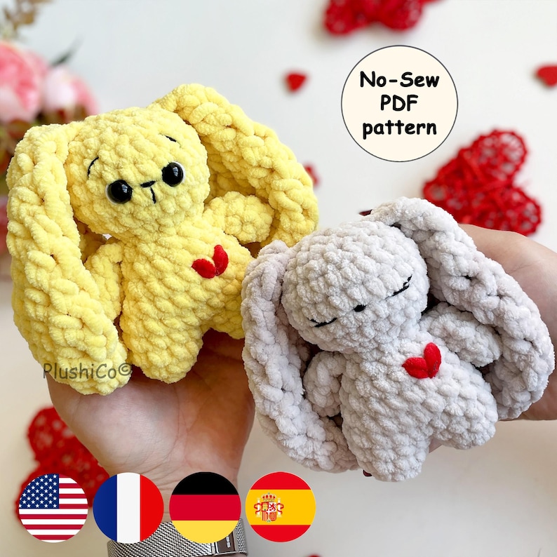 Easter Bunny CROCHET PATTERN, No Sew Amigurumi, Floppy Ears Rabbit Plushie, Snuggler Easy PDF image 1