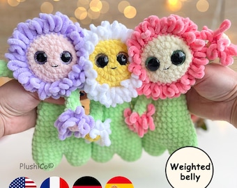 Floppy Flower CROCHET PATTERN, Soup Belly Plushie, Weighted Spring Amigurumi PDF, Loop Stitch Daisy, Squishy Plush Toy