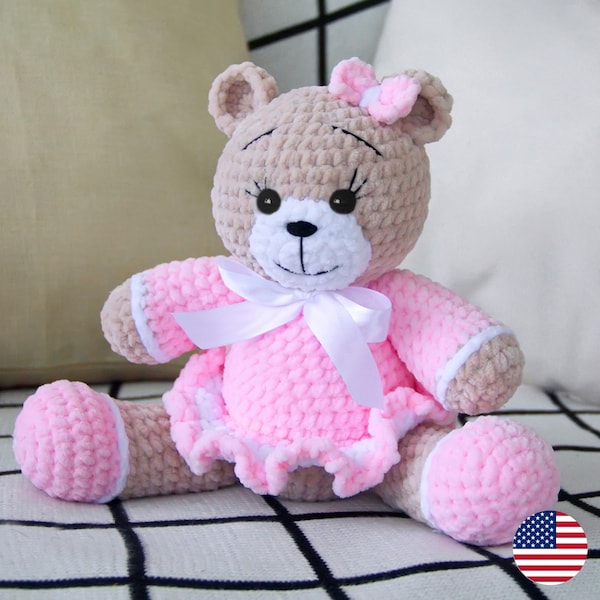 Crochet Bear PATTERN, Amigurumi Animals Plushie, Cute Baby Girl Toy