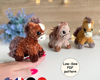 Horse Crochet Pattern, Low Sew Small Amigurumi Pony, Mini Farm Animal PDF, Easy Crochet Plush Toy