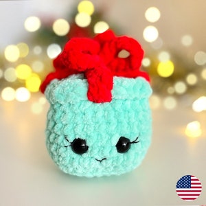 Kawaii Gift Box CROCHET PATTERN, Christmas Amigurumi Ornament, Cute Stuffed Plush Baby Toy, Back to School Present