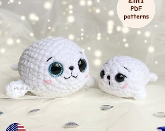 Seal CROCHET PATTERNS 2in1 bundle, Mom & Baby Amigurumi Sea creatures, Manatee Stuffed Animal Plush Toy, Easy Crochet Beginner Tutorial PDF