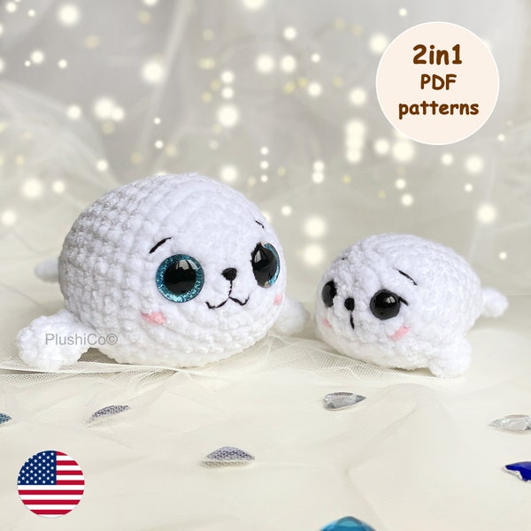 Seal CROCHET PATTERNS 2in1 bundle, Mom & Baby Amigurumi Sea creatures, Manatee Stuffed Animal Plush Toy, Easy Crochet Beginner Tutorial PDF