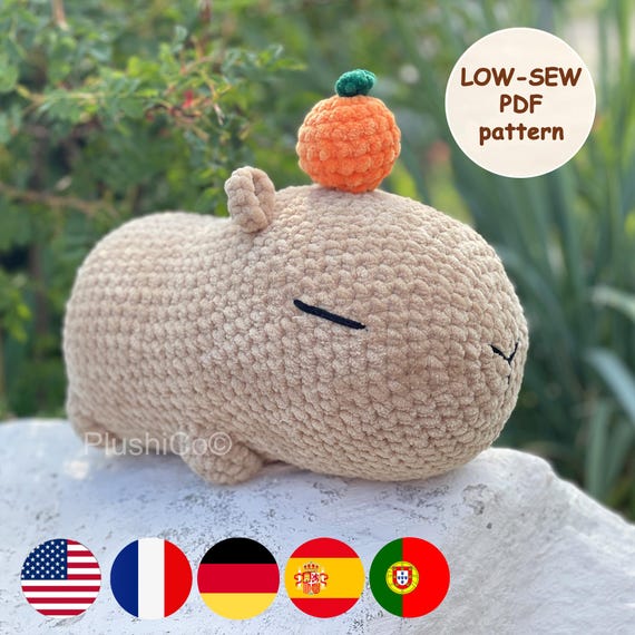 Capybara CROCHET PATTERN, Low Sew Large Amigurumi Plushie