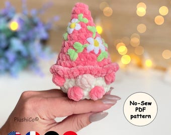 Gnome Crochet Pattern, No Sew Amigurumi, Easter/Spring/Garden/Flower Gnome, Easy Beginner Friendly PDF Pattern
