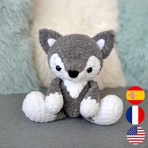 Wolf CROCHET PATTERN, Amigurumi Woodland Stuffed Plush Animal, Plushie Baby Toy