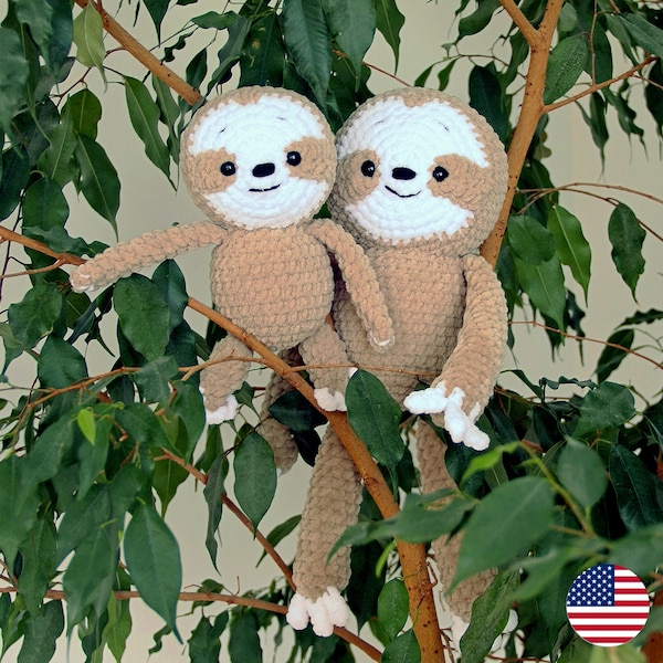 Sloth CROCHET PATTERN, Amigurumi Toy Instructions, Crochet Animal DIY, Handmade Sloth Pattern,  Mom Baby Plushie, Cute Stuffed Animal Plush