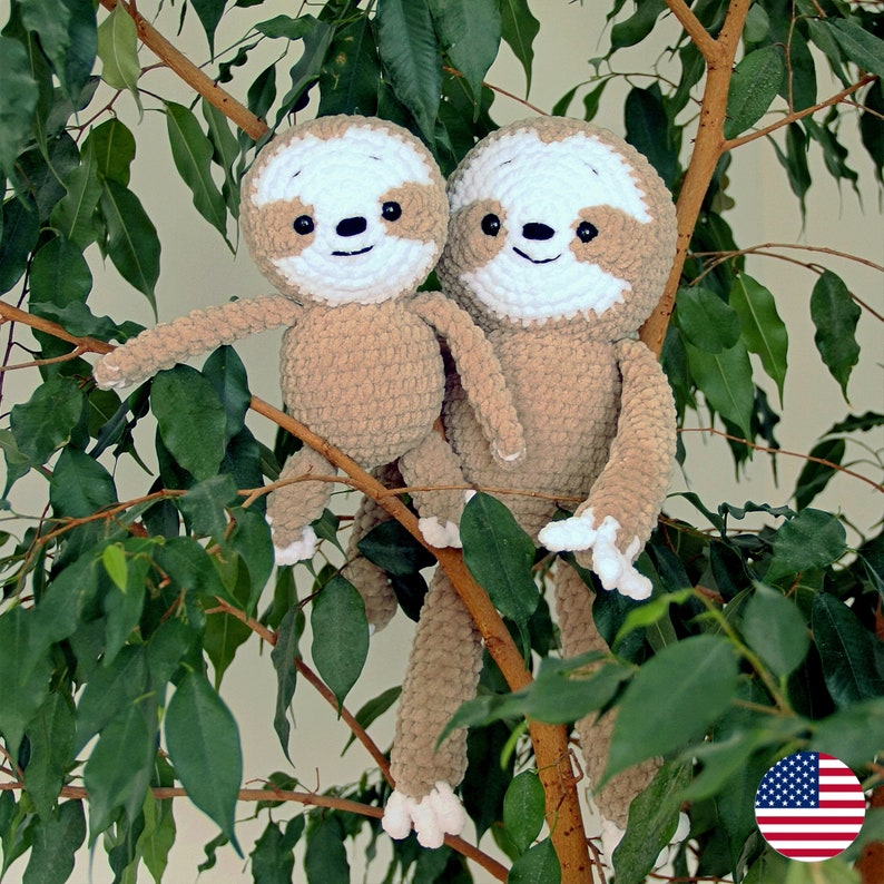 Sloth CROCHET PATTERN, Amigurumi Toy Instructions, Crochet Animal DIY, Handmade Sloth Pattern, Mom Baby Plushie, Cute Stuffed Animal Plush zdjęcie 1