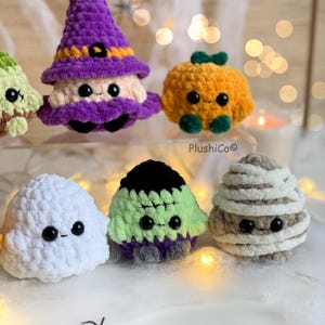 Puede incluir: Colecci&oacute;n de peluches de Halloween hechos a mano con ganchillo, que incluyen una bruja, una calabaza, un fantasma, el monstruo de Frankenstein y una momia. Cada peluche tiene ojos de seguridad negros y est&aacute; hecho con hilo suave y texturizado.