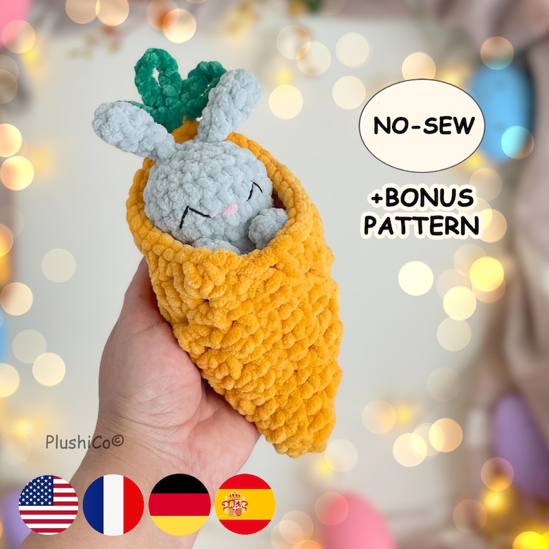 Bunny in Carrot Crochet Pattern – No-sew Easter Amigurumi, Hatching ...