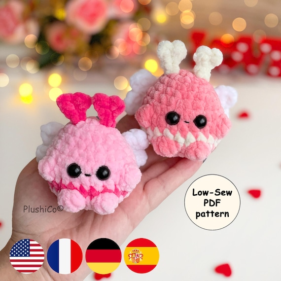 Love Bug Crochet Pattern, Low-Sew Butterfly Amigurumi PDF, Valentine Plush Ornament, Mini Market Preps Toy