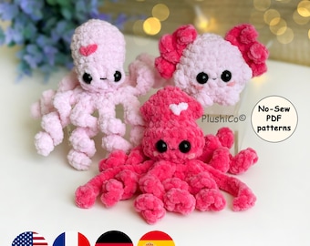 Octopus, Squid, Axolotl CROCHET PATTERNS, Amigurumi No Sew Sea Minis Bundle