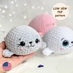 Seal CROCHET PATTERN Low Sew, Amigurumi Manatee, Sea creatures, Stuffed Plush Animal Toy, Easy Crochet Beginner Tutorial PDF