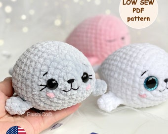 Seal CROCHET PATTERN, Amigurumi Low-Sew Manatee, Easy Plush Animal Toy, Beginner Tutorial PDF, Cute Sea Plushie, Instant Digital Download