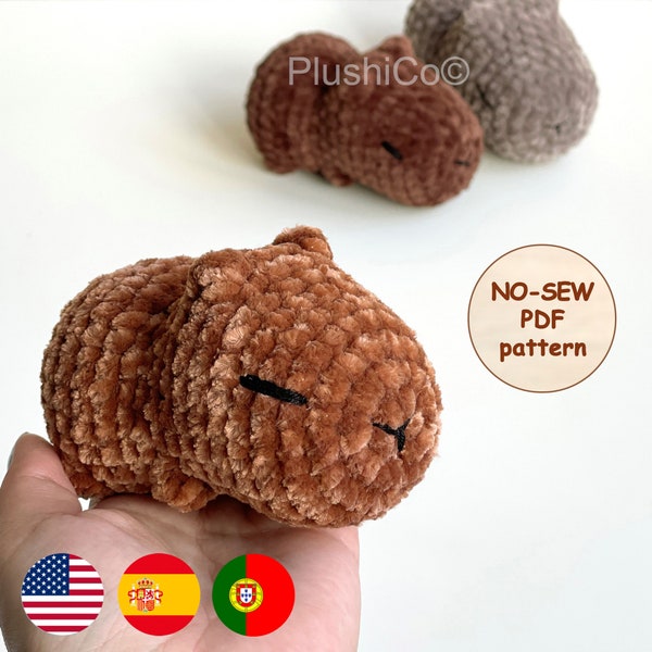 Capivara bebé Padrão de croché sem costurar, Amigurumi Plushie, tutorial de hamster em PDF de croché fácil, porquinho-da-índia kawaii