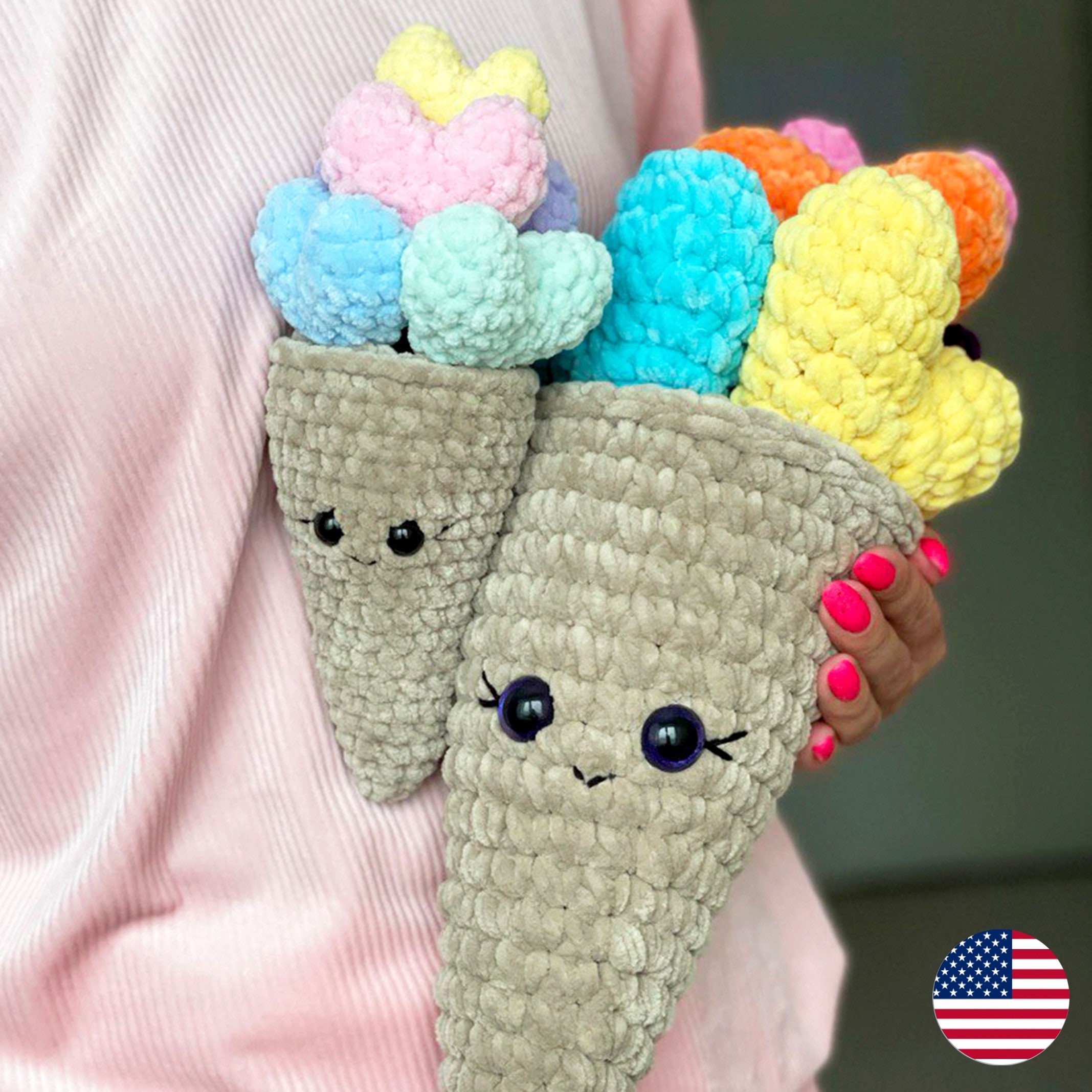 Ice Cream Cone CROCHET PATTERN, Amigurumi Dessert Tutorial, Cute Food Crochet, Kawaii Amigurumi, Hearts Plushie, Stuffed Valentines Day Gift