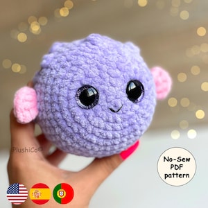 Puffer Fish Crochet PATTERN, No-Sew Amigurumi Plushie, Easy Blowfish PDF
