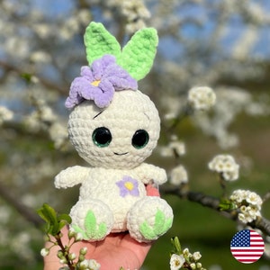Crochet Flower Bunny PATTERN, Amigurumi Spring Fairy Plushie, Cute Easter Rabbit, Chunky Plush Baby Toy, Mothers Day Gift