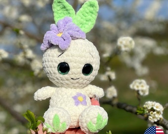 Crochet Flower Bunny PATTERN, Amigurumi Spring Fairy Plushie, Cute Easter Rabbit, Chunky Plush Baby Toy, Mothers Day Gift